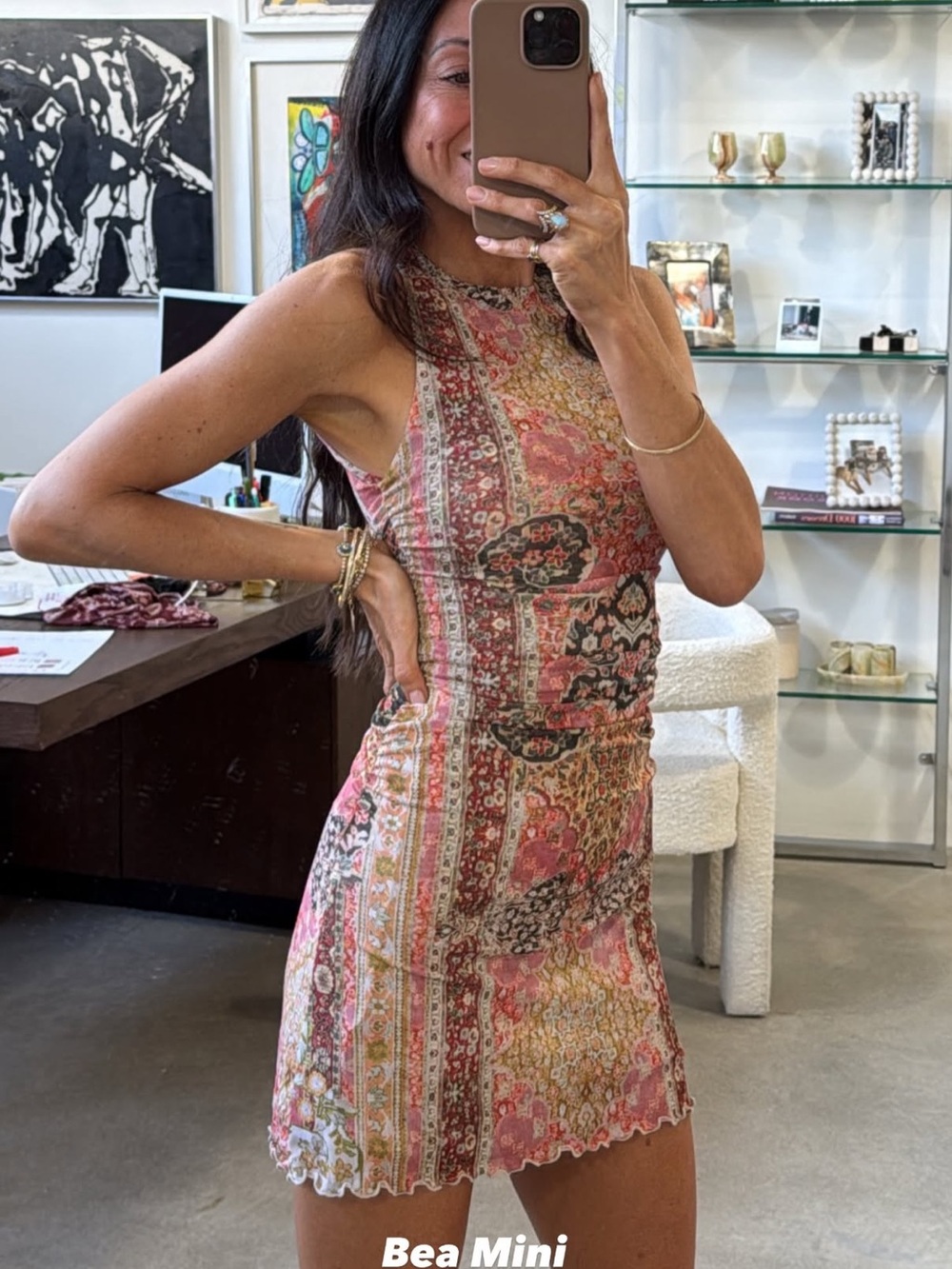 RESA Coral, Tan and Black Printed Sleeveless Midi Dress